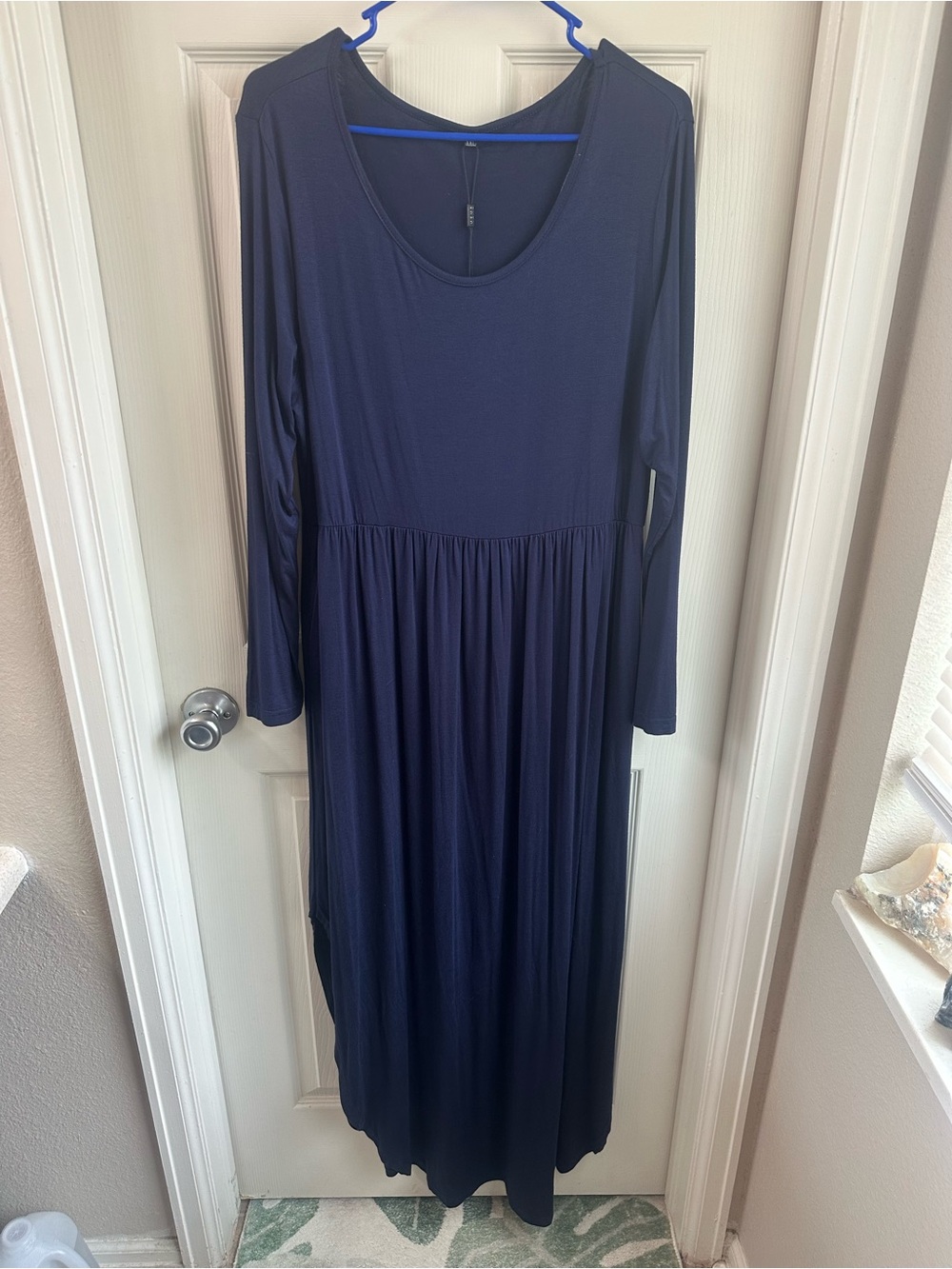 Classic Navy Long-Sleeve Maxi Dress